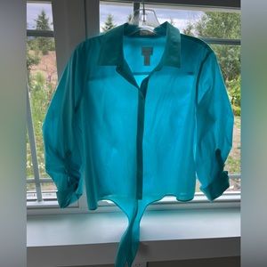 Chico’s Turquoise Blue Tie Front Button Down No Iron Shirt Size 0